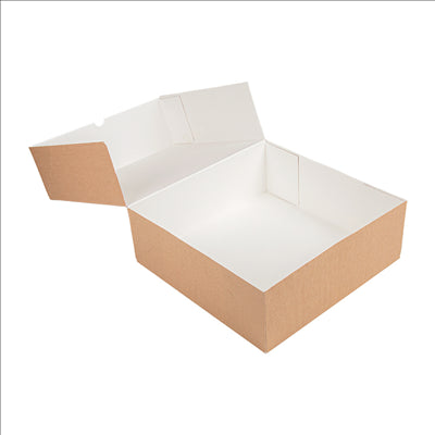 BOÎTES PATISSERIES SANS FENÊTRE 'THEPACK' 240 G/M2 28x28x10 CM NATUREL CARTON ONDULÉ NANO-MICRO (100 UNITÉS)