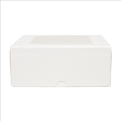 BOÎTES PATISSERIES AVEC FENÊTRE 'THEPACK' 250 G/M2 + OPP 18x18x7,5 CM BLANC CARTON ONDULÉ NANO-MICRO (200 UNITÉS)