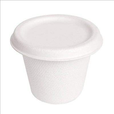 MINI POTS + COUVERCLES 'BIONIC' 90 ML Ø 6,2x5,2+0,7 CM BLANC BAGASSE (1000 UNITÉS)