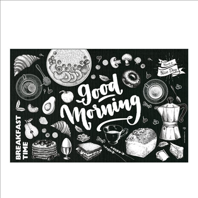 SETS DE TABLE 'GOOD MORNING' 120 G/M2 24,5x38,5 CM NOIRE/BLANC CELLULOSE (1000 UNITÉS)