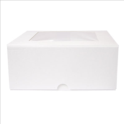 BOÎTES PATISSERIES AVEC FENÊTRE 'THEPACK DECO' 250 G/M2 + OPP 18x18x7,5 CM BLANC CARTON ONDULÉ NANO-MICRO (50 UNITÉS)