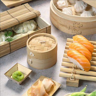 RÉCIPIENTS MINI DIM-SUM  Ø 8x6 CM NATUREL BAMBOU (10 UNITÉS)