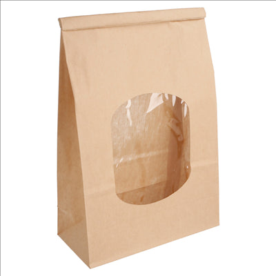 SACS SOS AUTO-FERMETURE AVEC FENÊTRE 2500 GR 60 G/M2 + 25µ OPP 15,5+7x24,2 CM NATUREL KRAFT (500 UNITÉS)