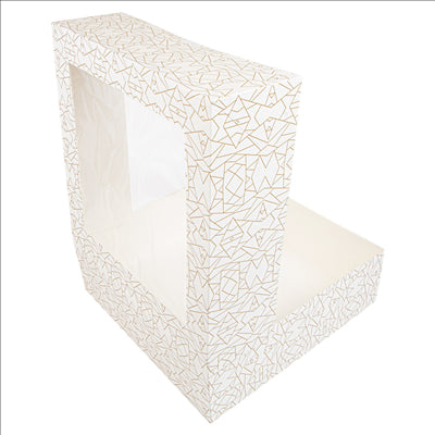 BOÎTES PÂTISSERIES AVEC FENÊTRE 'THEPACK DECO' 250 G/M2 + OPP 32x32x10 CM BLANC CARTON ONDULÉ NANO-MICRO (100 UNITÉS)
