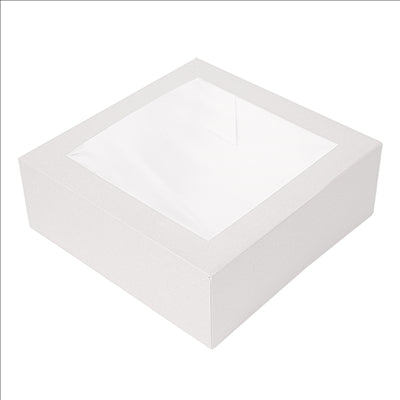 BOÎTES PATISSERIES AVEC FENÊTRE 'THEPACK' 250 G/M2 + OPP 26x26x8 CM BLANC CARTON ONDULÉ NANO-MICRO (100 UNITÉS)