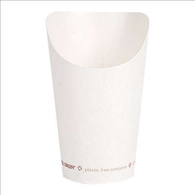 GOBELETS À FRITES OUVERT 'COMPOSTABLE' 16 OZ - 480 ML 242 G/M2 Ø8,5x13,5 CM BLANC CARTON (1000 UNITÉS)