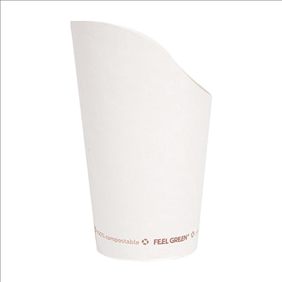 GOBELETS À FRITES OUVERT 'COMPOSTABLE' 16 OZ - 480 ML 242 G/M2 Ø8,5x13,5 CM BLANC CARTON (1000 UNITÉS)