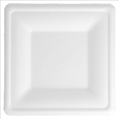 ASSIETTES CARRÉES 'BIONIC'  16x16x1,5 CM BLANC BAGASSE (500 UNITÉS)