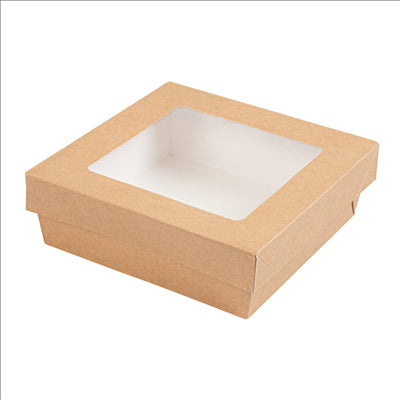 PETITES BOÎTES+COUVERCLES AVEC FÊNETRE 'THEPACK' 750 ML 220 G/M2 + 12PP + OPP 14x14x5 CM NATUREL CARTON ONDULÉ NANO-MICRO (250 UNITÉS)