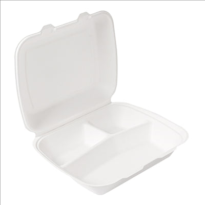 COQUILLES 3 COMPART. 'BIONIC' 950 ML 23x18x7,3 CM BLANC BAGASSE (200 UNITÉS)