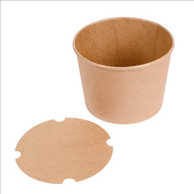 CONTAINERS POULET + COUVERCLES 1920 ML 337 + 18PE G/M2 Ø 16,8/13,9x12,3 CM NATUREL KRAFT (300 UNITÉS)