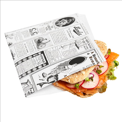 PAPIER INGRAISSABLES OUVERT 2 CÔTÉS FAST FOOD 'TIMES' 35 G/M2 16x16,5 CM BLANC PARCH.INGRAISSABLE (500 UNITÉS)