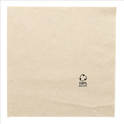 SERVIETTES ECOLABEL 2 PLIS  18 G/M2 33x33 CM NATUREL OUATE RECYCLÉE (2400 UNITÉS)