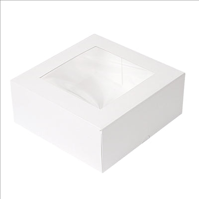 BOÎTES PATISSERIES AVEC FENÊTRE 'THEPACK' 250 G/M2 + OPP 18x18x7,5 CM BLANC CARTON ONDULÉ NANO-MICRO (200 UNITÉS)