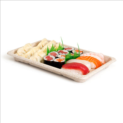 BOÎTES SUSHI 'BIONIC'  23,5x15,5x2 CM NATUREL BAGASSE (800 UNITÉS)