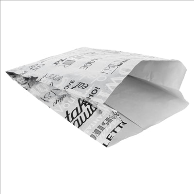 SACHETS POUR BURGER 'PAROLE' 35+20 G/M2 14+7x22 CM ARGENTE PARCHEMIN + ALUMINIUM (500 UNITÉS)