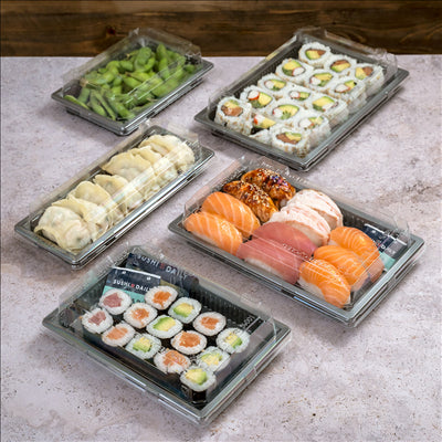 RÉCIPIENTS POUR "SUSHI" 244 ML 16,6x11,5x2 CM ARGENTE RPET (312 UNITÉS)