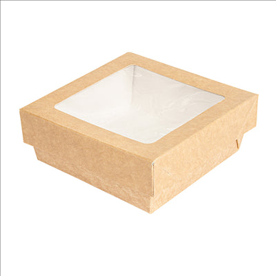 PETITES BOÎTES+COUVERCLES AVEC FÊNETRE 350 ML - 11,6 oz 270 + 15 PE G/M2 10x10x4 CM MARRON CARTON (250 UNITÉS)