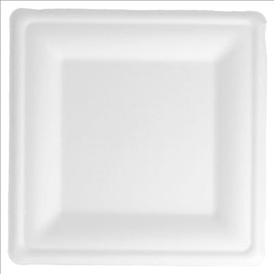 ASSIETTES CARRÉES 'BIONIC'  20x20x1,5 CM BLANC BAGASSE (500 UNITÉS)