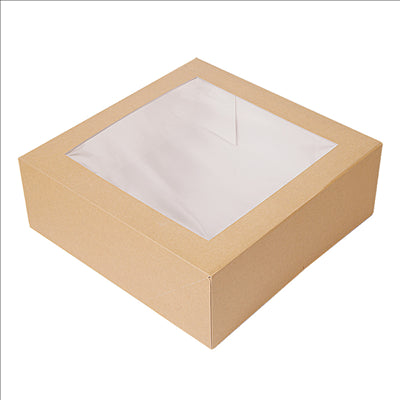 BOÎTES PATISSERIES AVEC FENÊTRE 'THEPACK' 240 G/M2 + OPP 16x16x8 CM NATUREL CARTON ONDULÉ NANO-MICRO (200 UNITÉS)