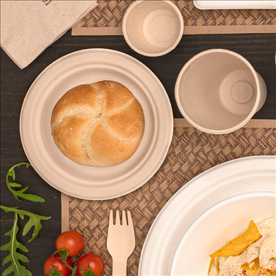 ASSIETTES 'BIONIC'  Ø9,5x1,5 CM NATUREL BAGASSE (1000 UNITÉS)