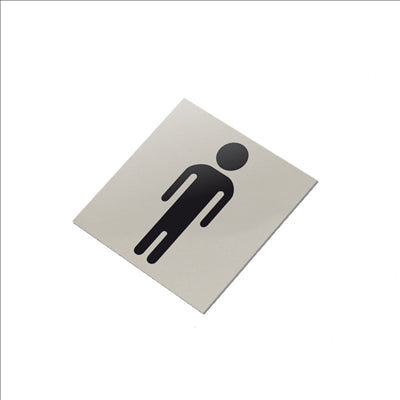 PLAQUE AUTO-ADHESIVE - MESSIEURS "W.C."  12,5x12,5 CM ARGENTE INOX (1 UNITÉ)