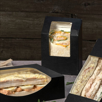 BOÎTES AVEC FENÊTRE POUR "TORTILLA" 'THEPACK' 230 G/M2 + OPP 9,2x5,1x9,2/12,5 CM NOIR CARTON ONDULÉ NANO-MICRO (600 UNITÉS)