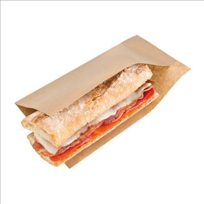 SACHETS OUVERTS BROCHETTES, HOT DOGS 'OPEN PACK' 35 G/M2 + 10 LDPE 25x13/10 CM NATUREL KRAFT (100 UNITÉS)