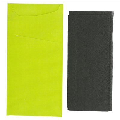 SACS COUVERTS + SERVIETTE 'JUST IN TIME' 90 + 10PE G/M2 11,2x22,5 CM VERT ANIS CELLULOSE (400 UNITÉS)