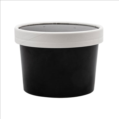 RÉCIPIENTS + COUVERCLES 240 ML - 8 oz 300 + 18 PE G/M2 Ø9/7,5x6 CM NOIR CARTON (250 UNITÉS)