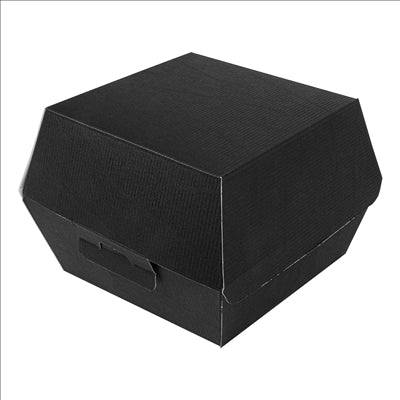 BOÎTES HAMBURGER 'THEPACK' 230 G/M2 14,4x13,6x9,2 CM (L+) NOIR CARTON ONDULÉ NANO-MICRO (500 UNITÉS)