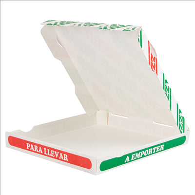 BOÎTES PIZZA 'THEPACK' 330 G/M2 24x24x3 CM BLANC CARTON ONDULÉ MICROCANAL (100 UNITÉS)