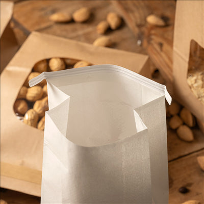 SACS SOS AUTO-FERMETURE AVEC FENÊTRE 2500 GR 60 G/M2 + 25µ OPP 15,5+7x24,2 CM BLANC CELLULOSE (500 UNITÉS)