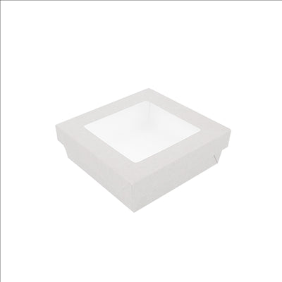PETITES BOÎTES+COUVERCLES AVEC FÊNETRE 'THEPACK' 750 ML 230 G/M2 + 12PP + OPP 14x14x5 CM BLANC CARTON ONDULÉ NANO-MICRO (250 UNITÉS)