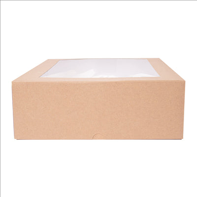 BOÎTES PÂTISSERIES AVEC FENÊTRE 'THEPACK' 240 G/M2 + OPP 28x28x10 CM NATUREL CARTON ONDULÉ NANO-MICRO (100 UNITÉS)