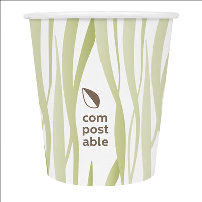 GOBELETS BOISSONS FROIDES ET CHAUDES 1 PAROI GRASS 'COMPOSTABLE' 180 ML 260 G/M2 Ø7,2/5,3x7,8 CM BLANC CARTON (1000 UNITÉS)