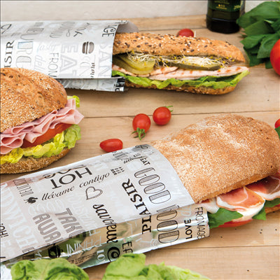 SACHETS POUR SANDWICHES 'PAROLE' 35+20 G/M2 12+4x35 CM ARGENTE PARCHEMIN + ALUMINIUM (500 UNITÉS)