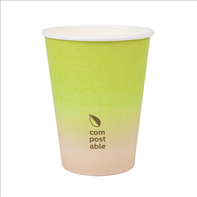 GOBELETS BOISSONS FROIDES ET CHAUDES 1 PAROI 'COMPOSTABLE GRADIENT' 360 ML 300 G/M2 Ø9/6x11 CM BLANC CARTON (1000 UNITÉS)