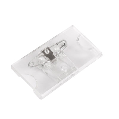 BADGE PORTE NOM AVEC CLIP MÉTALLIQUE  7x2,5 CM TRANSPARENT PS (25 UNITÉS)