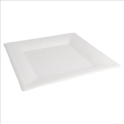 ASSIETTES CARRÉES 'BIONIC'  26,2x26,2x1,4 CM BLANC BAGASSE (500 UNITÉS)