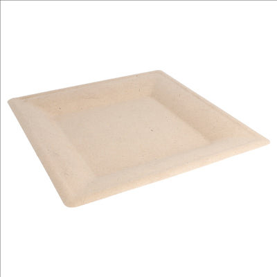 ASSIETTES CARRÉES 'BIONIC'  26,2x26,2x1,4 CM NATUREL BAGASSE (500 UNITÉS)