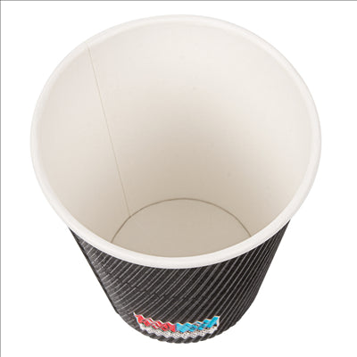 GOBELETS BOISSONS CHAUDES DOUBLE PAROI ONDULÉ 360 ML 300 + 250 + 18 PE G/M2 Ø9/6x11 CM NOIR CARTON (1000 UNITÉS)