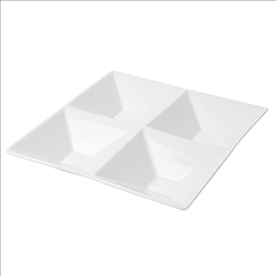 ASSIETTES CARRÉES 4 COMPARTIMENTS  24x24 CM BLANC PORCELAINE (12 UNITÉS)