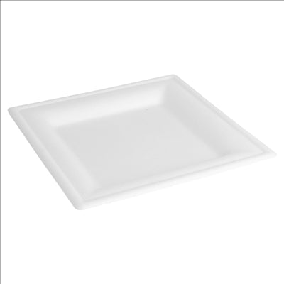ASSIETTES CARRÉES 'BIONIC'  16x16x1 CM BLANC BAGASSE (1000 UNITÉS)