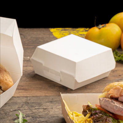 BOÎTES HAMBURGER 'THEPACK' 230 G/M2 13x12,5x6,2 CM (S) BLANC CARTON ONDULÉ NANO-MICRO (450 UNITÉS)