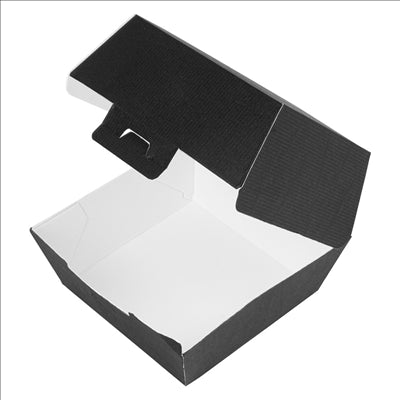 BOÎTES HAMBURGER 'THEPACK' 230 G/M2 14,4x13,6x9,2 CM (L+) NOIR CARTON ONDULÉ NANO-MICRO (500 UNITÉS)