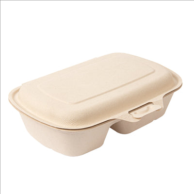 COQUILLES 2 COMPART. 'BIONIC' 900 ML 22,4x14x6 CM NATUREL BAGASSE (400 UNITÉS)