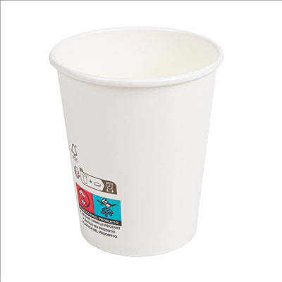 GOBELETS BOISSONS FROIDES ET CHAUDES 1 PAROI 'COMPOSTABLE' 240 ML - 8 oz 280 G/M2 Ø8/5,6x9,2 CM BLANC CARTON (1000 UNITÉS)