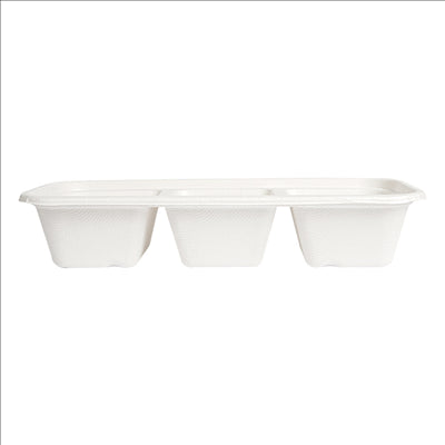 PLATEAUX 3 COMPART 'BIONIC' 500 ML 22,5x9,6x4,3 CM BLANC BAGASSE (600 UNITÉS)