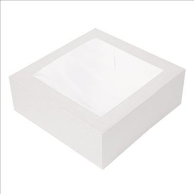 BOÎTES PATISSERIES AVEC FENÊTRE 'THEPACK' 250 G/M2 + OPP 30x30x8 CM BLANC CARTON ONDULÉ NANO-MICRO (100 UNITÉS)